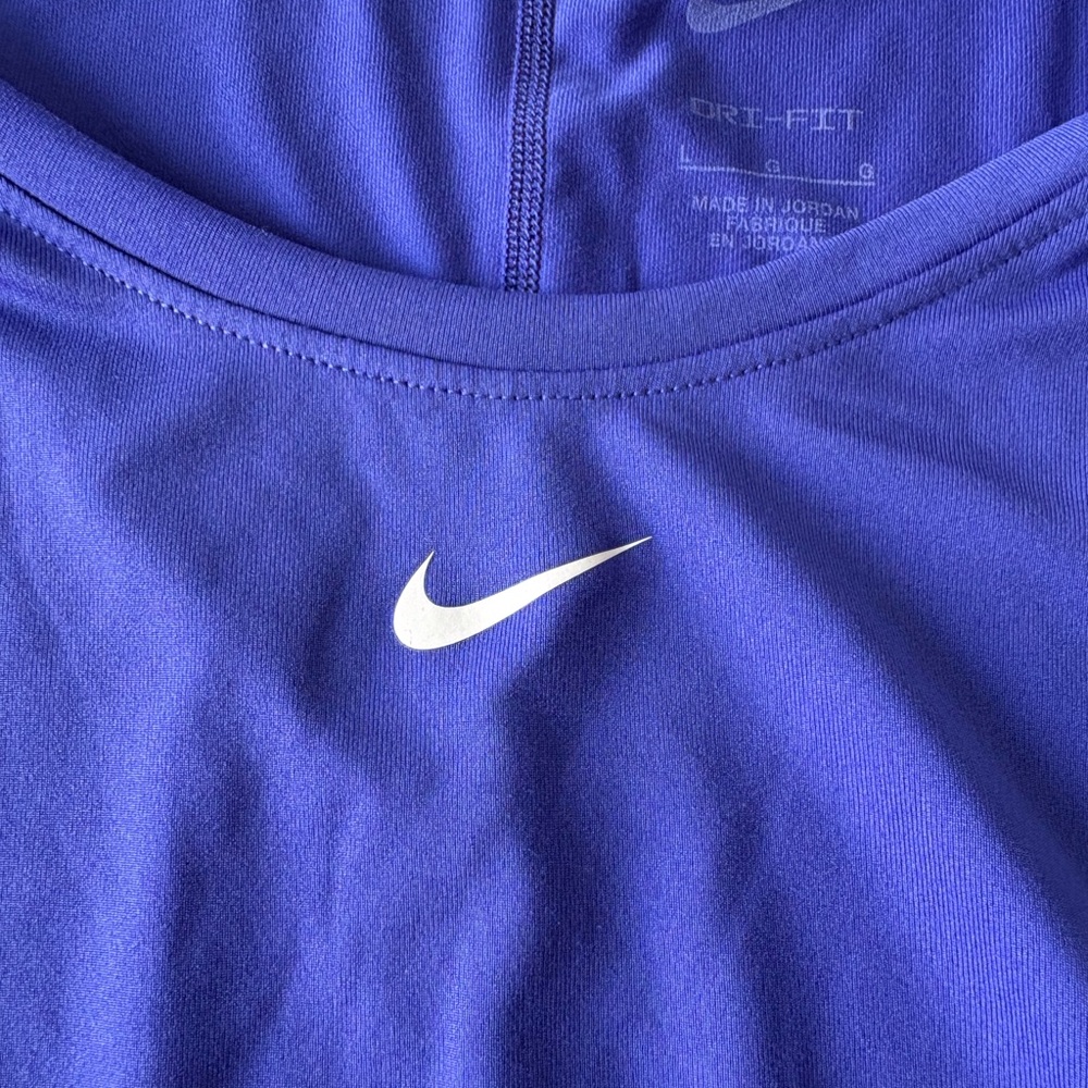 Nike Dri Fit Short Sleeve Round Neck Blue Shirt Women Large Activewear Workout - Picture 5 of 11